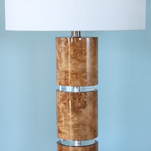 Faux Birdseye Maple Cylinder Table Lamp-Cleared