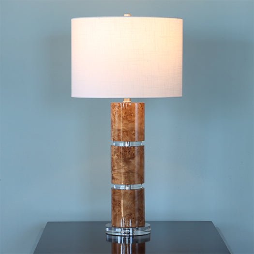 Faux Birdseye Maple Cylinder Table Lamp-Cleared