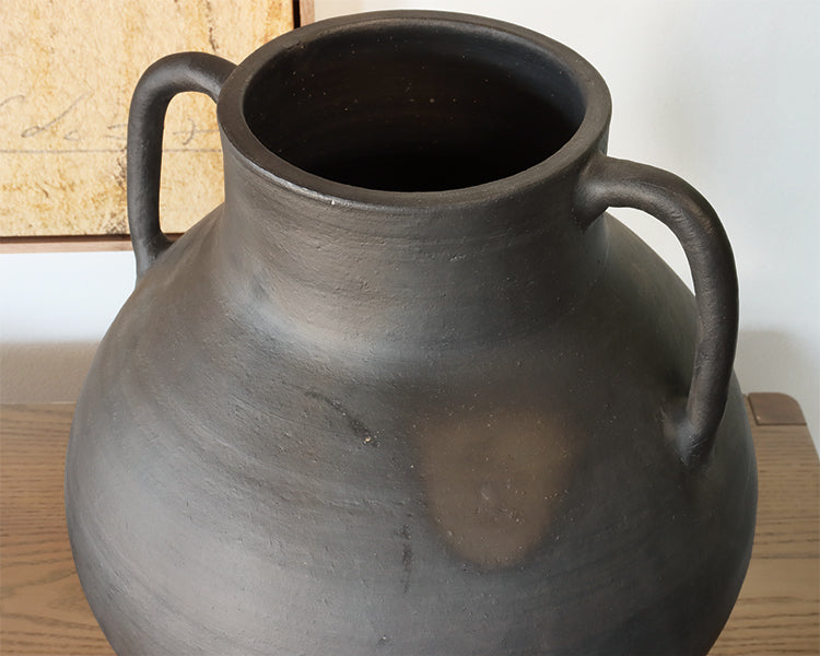 Aged Black Terracotta Urn - Cleared