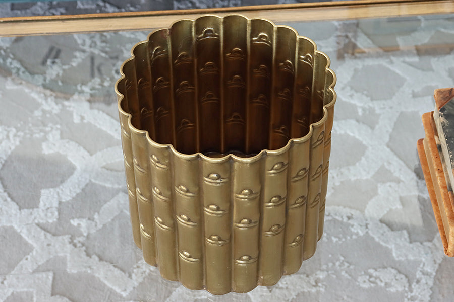 Round Brass Bamboo Planter - Cleared Decor