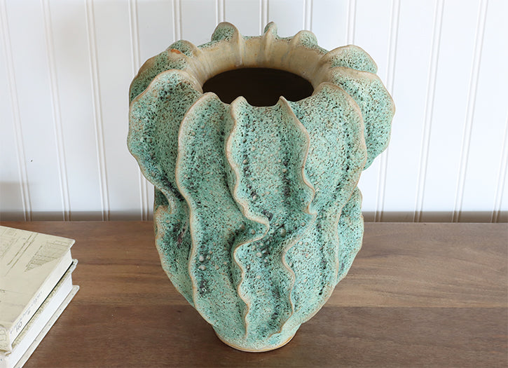 Moss Green Swirl Ceramic Vase- Cleared