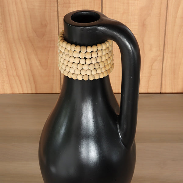 Black Concrete Vessel with Handle & Beaded Neck - Cleared