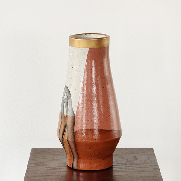 Small Rust, Brown & Bronze Metallic Glazed Vase - Cleared