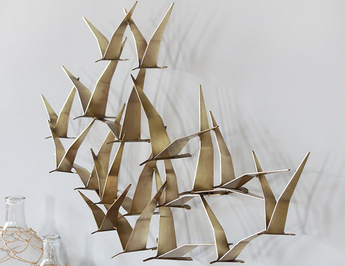 Abstract Brass Seagulls Wall Sculpture
