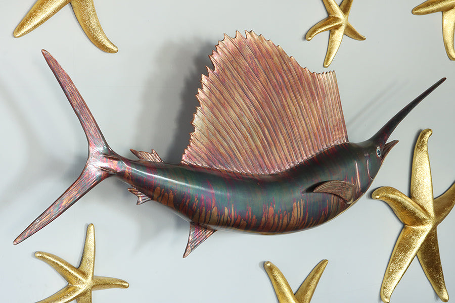 Copper Patina Sailfish Wall Art 64W x 21H - Cleared