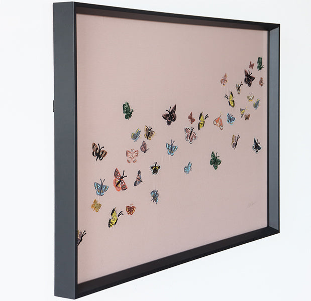 Embroidered Butterflies on Pink Wall Art - Cleared