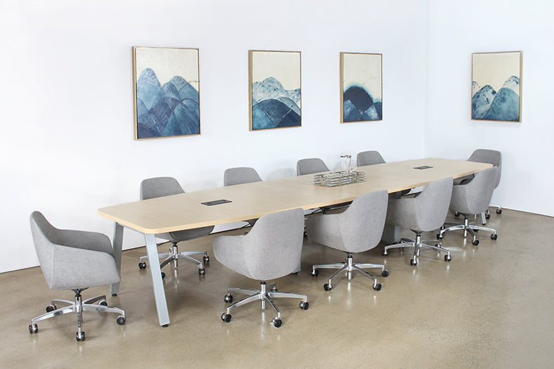 CON12 - Boat Shaped Conference Table WOblique Silver Legs