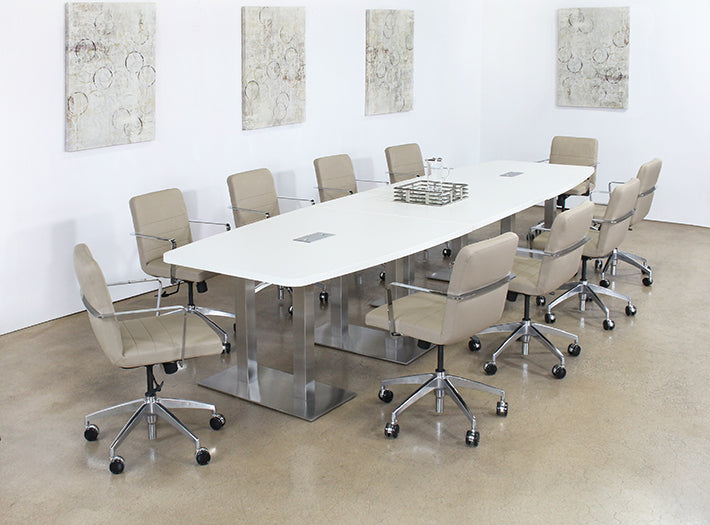 OC79 - Taupe Leather & Chrome Conference Chair On Casters
