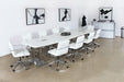 OC80 - White Leather & Chrome Conference Chair On Casters 