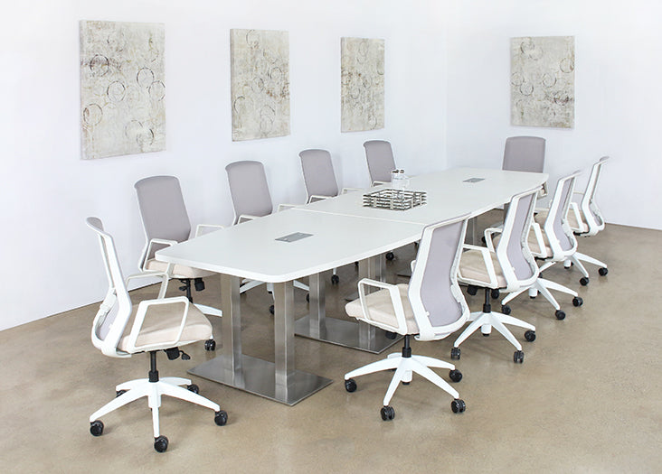 OC82 - White Conference Chair With Upholstered Sand Seat