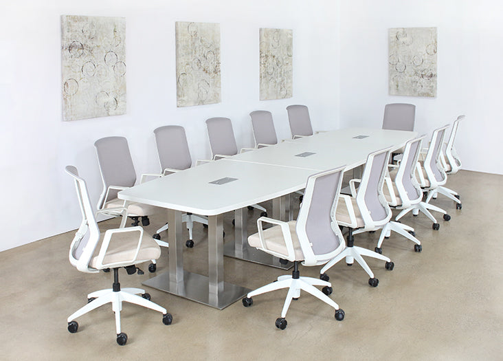 OC82 - White Conference Chair With Upholstered Sand Seat