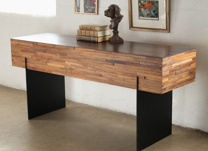 CS171 - Recycled Wood Block Console Table