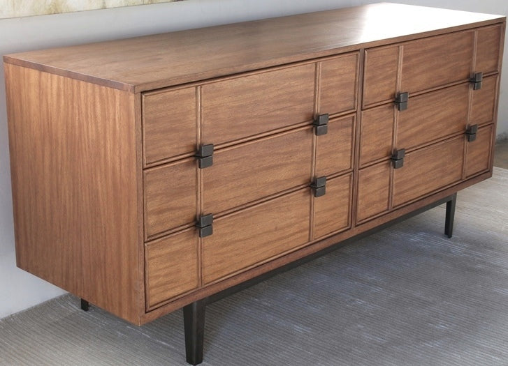 Mid-Century Modern Walnut Console with Square Pattern