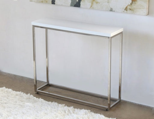 CS185 High Gloss White Console Table with Stainless Steel Base 