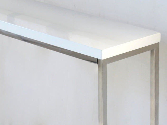 CS185 High Gloss White Console Table with Stainless Steel Base 
