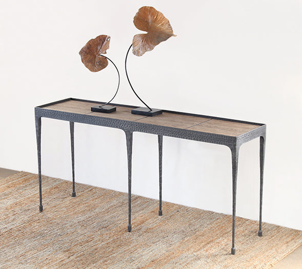 CS198 Hammered Iron Console with Reclaimed Pine Top
