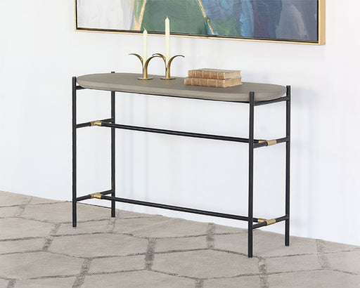 CS232 - Iron Console Table W/Brass Accents & Concrete Top