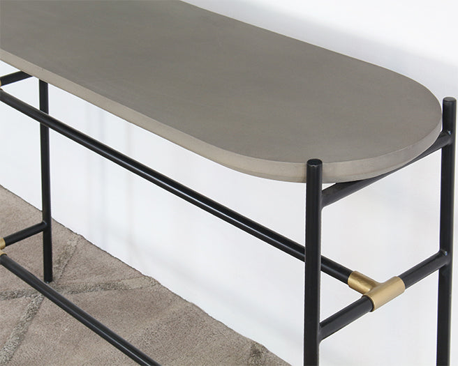 CS232 - Iron Console Table W/Brass Accents & Concrete Top