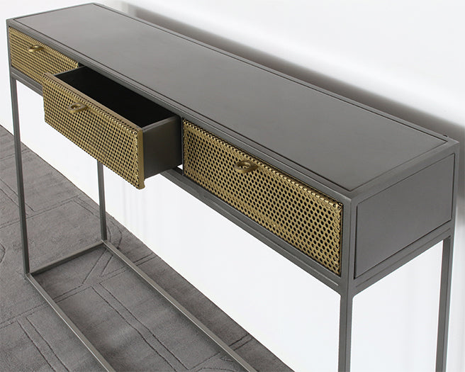CS244 - Iron Console With Perforated Brass Drawer