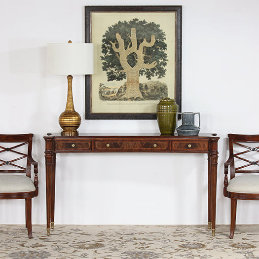 CS247 - Flame Walnut Console Table With Tapered Legs