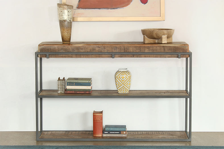 CS254 - Acacia Wood Sofa Table With Iron Leg Frame 