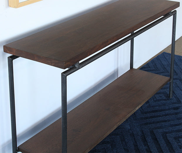 CS255 - Brown Mango Top Sofa Table With Iron Legs