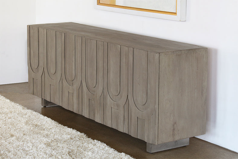 CS258 - Aged Grey Carved Media Console 