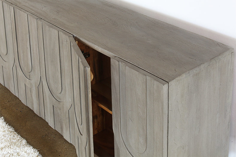 CS258 - Aged Grey Carved Media Console 