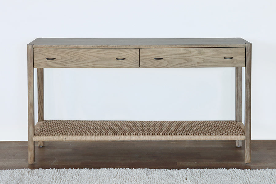 Danish Style Ash Console with Woven Shelf — Bridge Furniture & Props NY