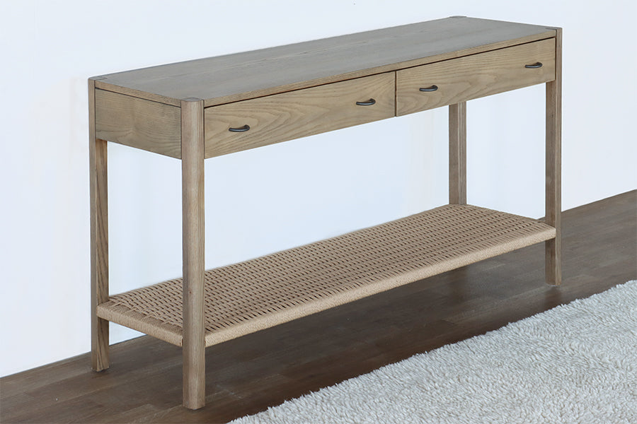 Danish Style Ash Console with Woven Shelf