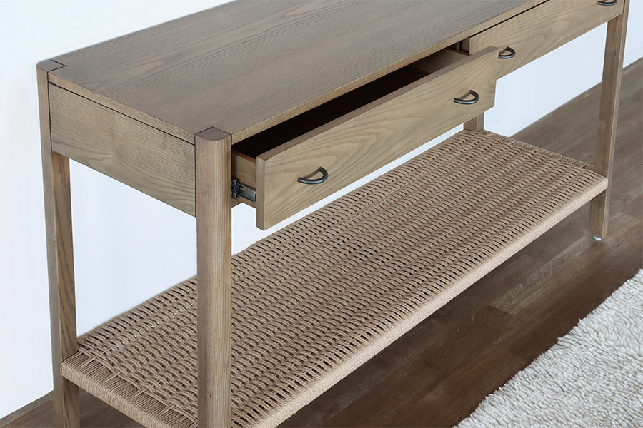 Danish Style Ash Console with Woven Shelf