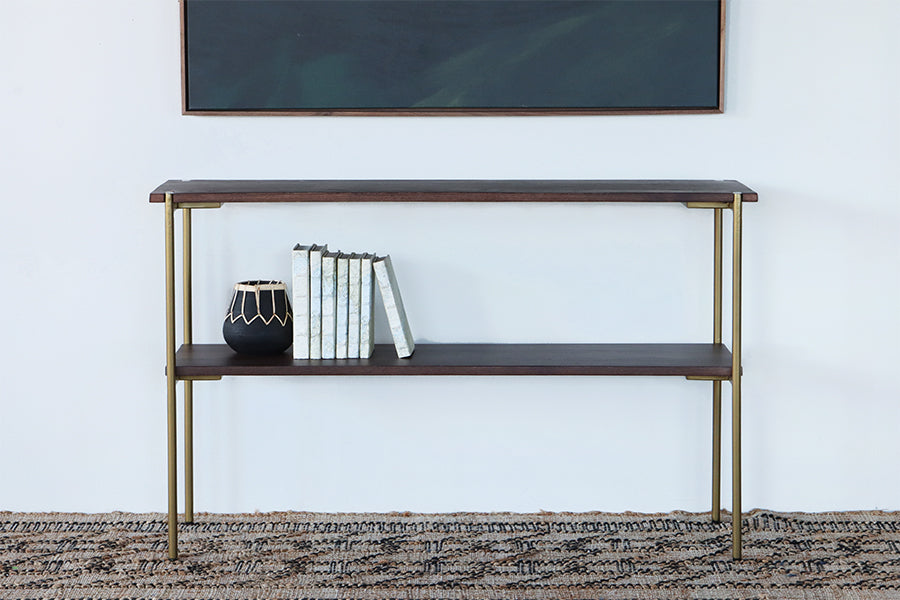 Umber Brown Console with Antique Brass Base