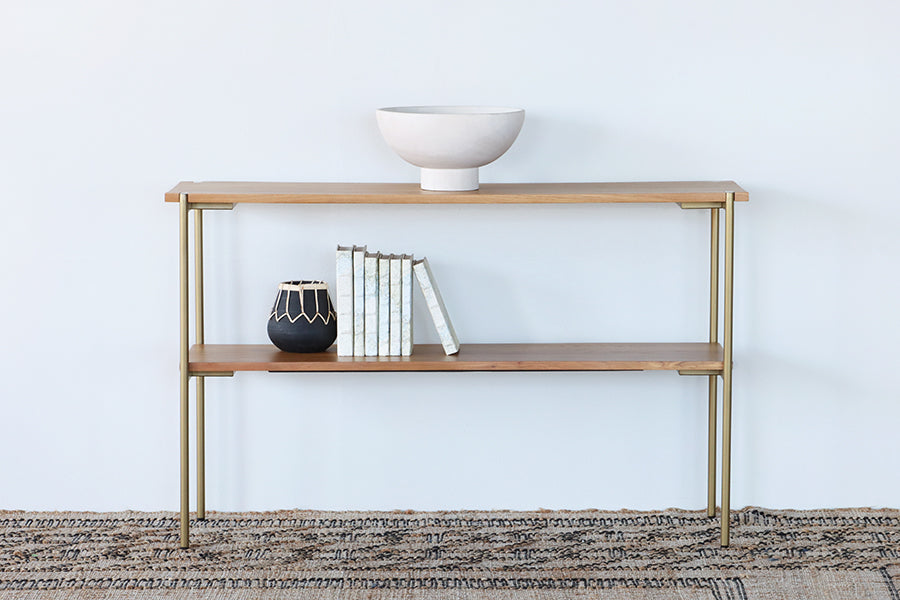Natural Oak Console with Antique Brass Base