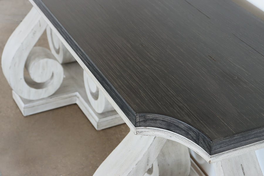 Off White French Provincial Console w/ Charcoal Top