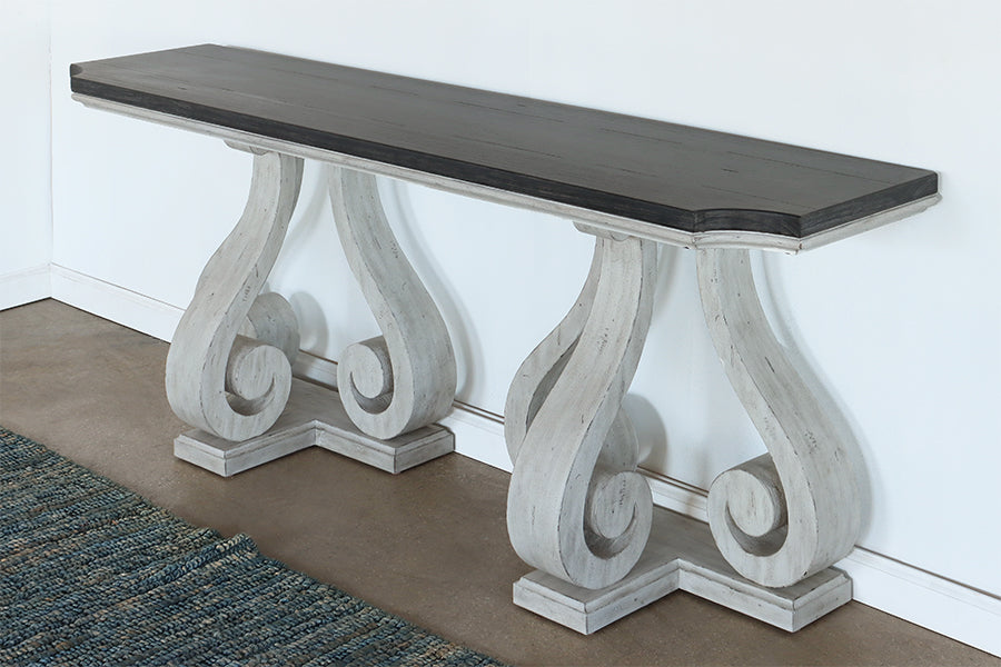 Off White French Provincial Console w/ Charcoal Top