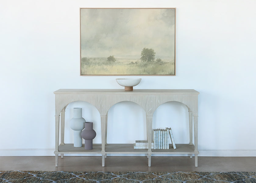 Off White Triple Arch Console with Undershelf