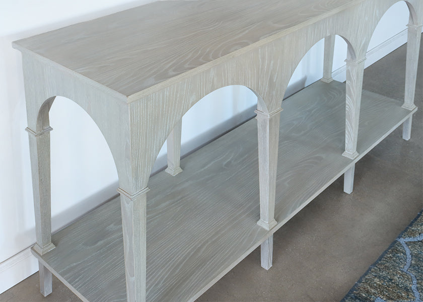 Off White Triple Arch Console with Undershelf