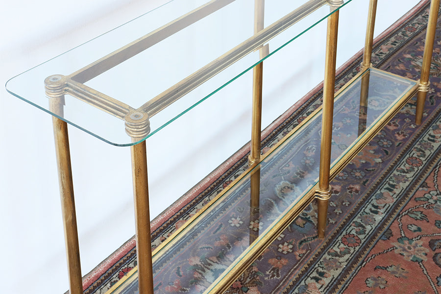 Gold Leaf Console with Glass top and Gallery Shelf - Cleared