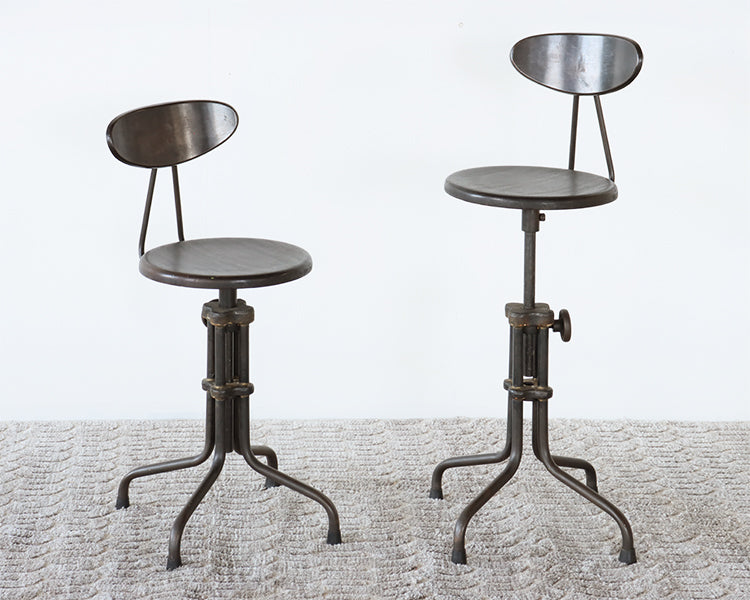 Sapele Hardwood And Steel Adjustable Drafting Stool with Back