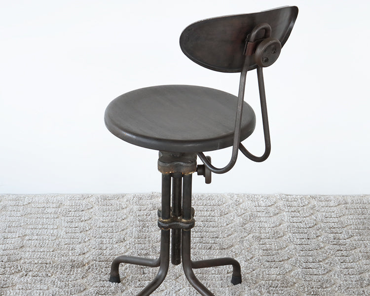 Sapele Hardwood And Steel Adjustable Drafting Stool with Back