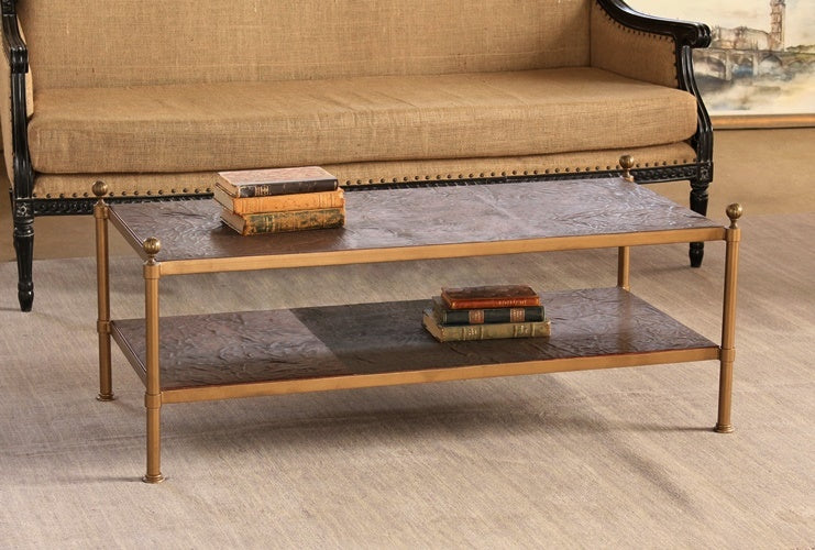 Brass Coffee Table with Leather Surface