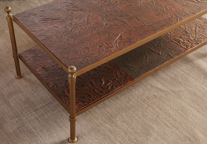 Brass Coffee Table with Leather Surface