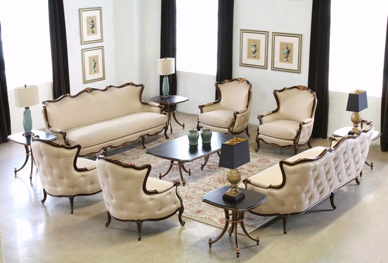 SF163 Ornate French Style Tufted-Back Sofa with Gold Gilt Frame 