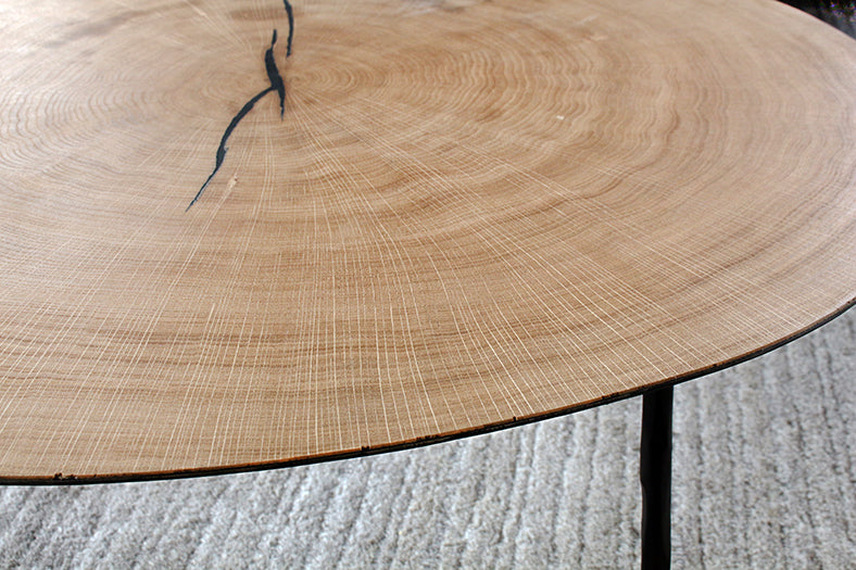 CT267 Tall White Oak Coffee Table with Forged Steel Legs