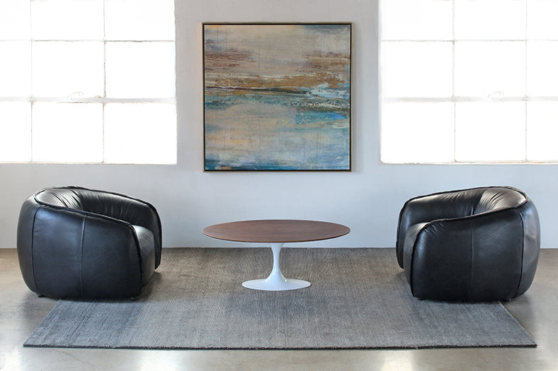 CT285 Saarinen Style Coffee Table with Walnut Top and White Base