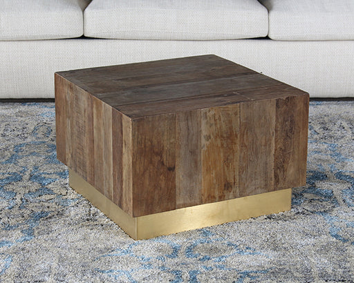 CT313 - Reclaimed Natural Elm Coffee Table with Polished Brass Base