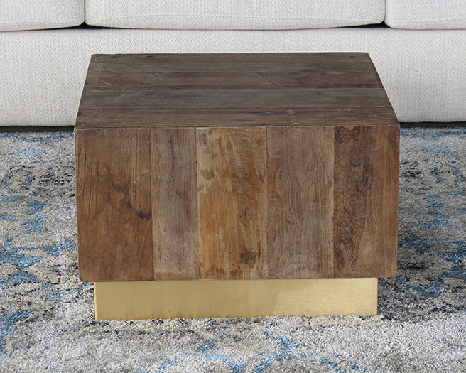 CT313 - Reclaimed Natural Elm Coffee Table with Polished Brass Base