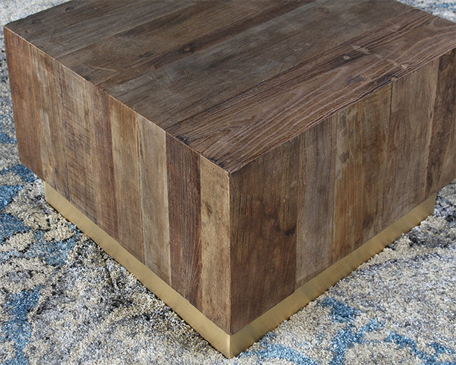 CT313 - Reclaimed Natural Elm Coffee Table with Polished Brass Base