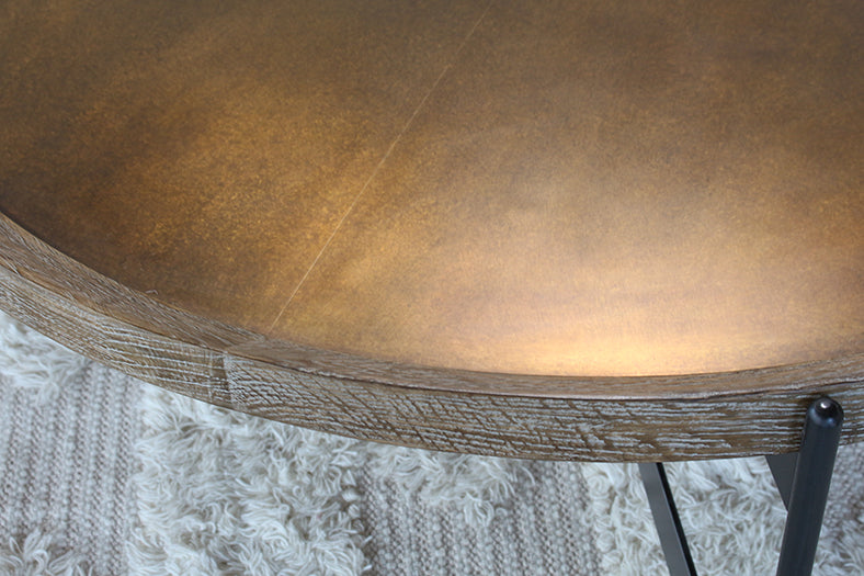 Round Seared Oak Coffee Table with Black Iron Base