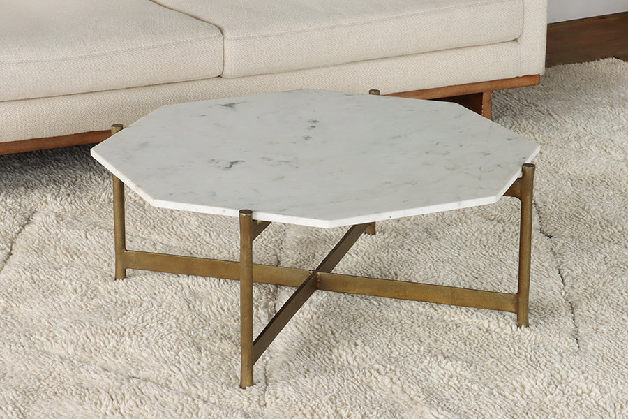Octagonal Marble Top Coffee Table With Brass Base